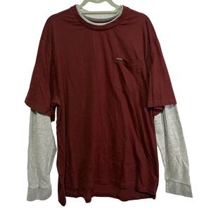 Stanley Mens XXL Layered L/S Pocket T-Shirt Maroon Gray Workwear Tee Utility